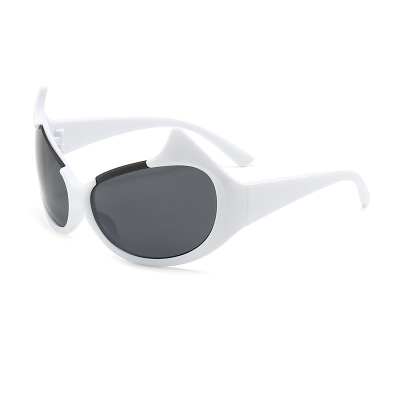 Damen extravagante modische Sonnenbrille mit markanten geschwungenen Rahmen Karnz