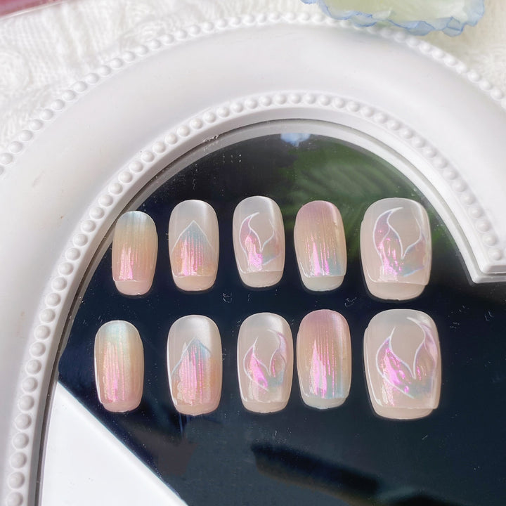Iridescent Floral Design Press-On Nail Set