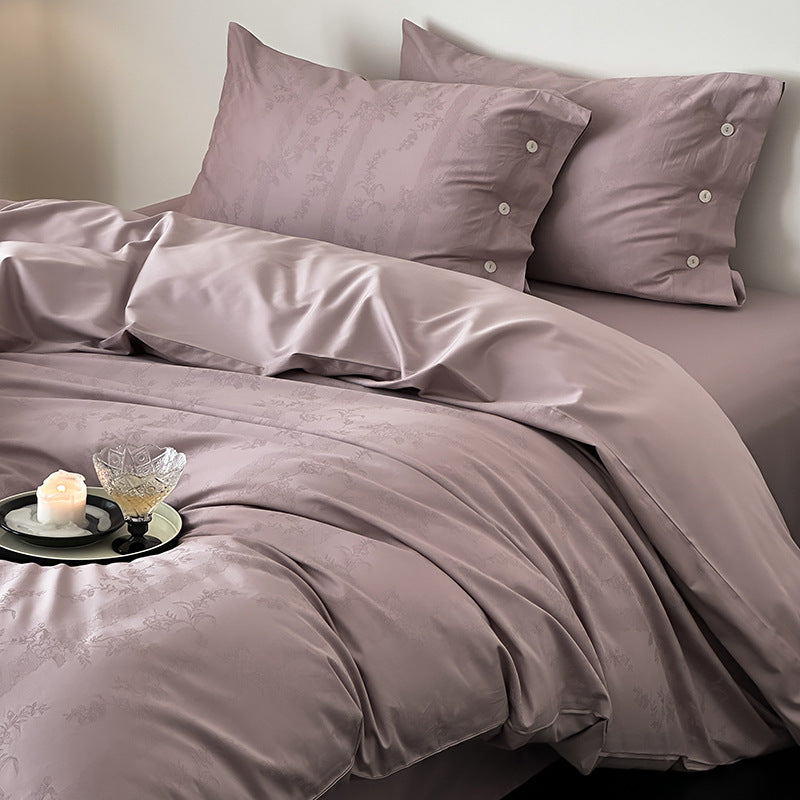 Premium-Bettbezug-Set aus Baumwollsatin mit tonalem Blumenjacquard und Knopfverschluss