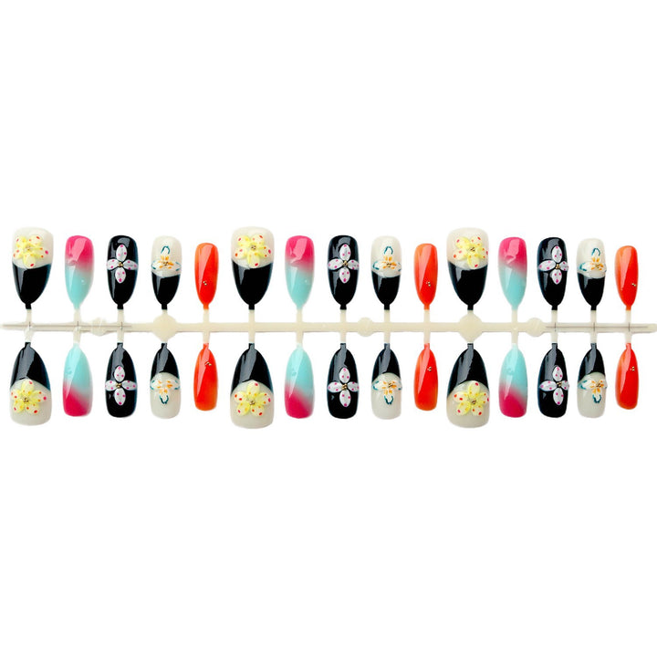 Handgemaltes florales Kunst Press-On Nagelset