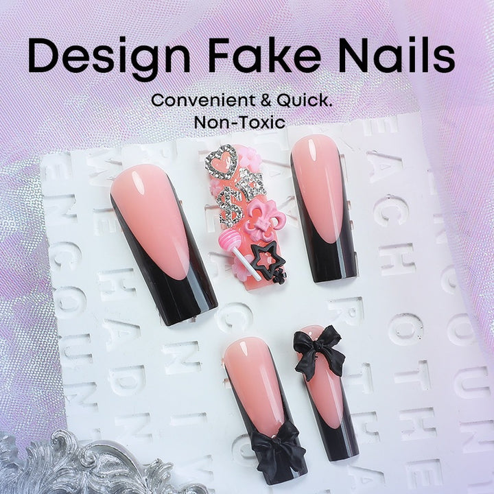 Kunstnagelset mit elegantem Schwarz-Rosa Design Karnz