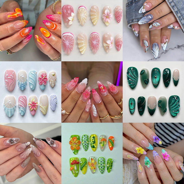 Elegante Kunstnägel mit Botanischen Designs Karnz