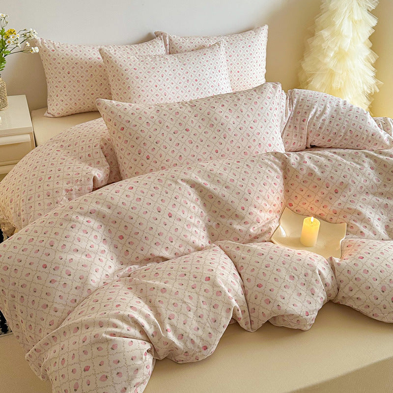 Plaid Baumwollsatin Bettbezug und Kissenbezug Bettwäsche Set
