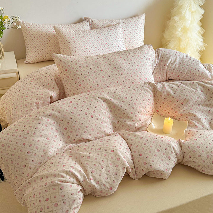 Plaid Baumwollsatin Bettbezug und Kissenbezug Bettwäsche Set
