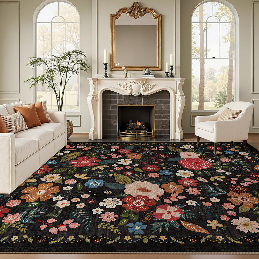 Large Floral Printed Low-Pile Machine-Woven Area Rug with Stain-Resistant Finish