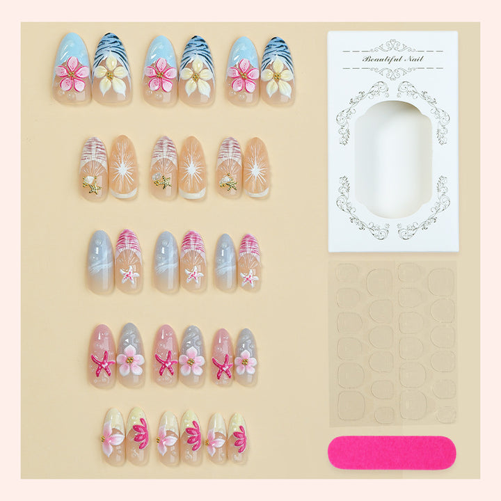 Blumen- und mit Schmuck verziertes Press-On-Nagelset Karnz