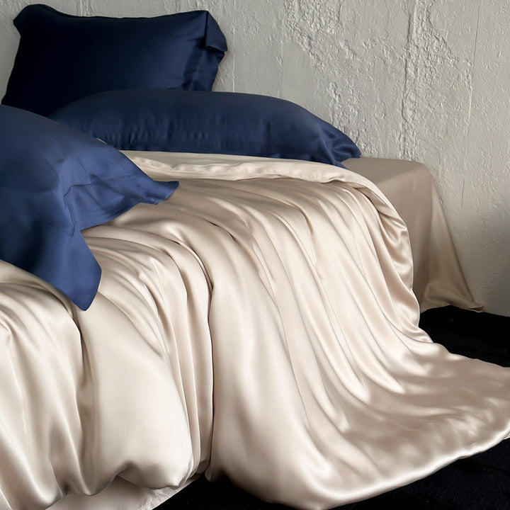 Luxuriöser Maulbeerseide-Feeling Satin Bettbezug & Kissenbezug Set mit umkehrbarem Matt-Glanz-Finish