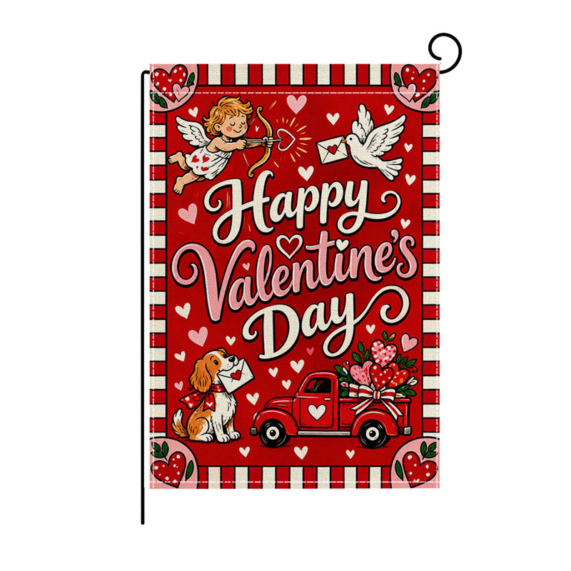 Valentinstag Blumendes Herz Gartenbanner Flagge mit Mastschlauch und wetterbeständigem Polyester