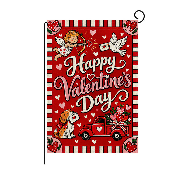 Valentinstag Blumendes Herz Gartenbanner Flagge mit Mastschlauch und wetterbeständigem Polyester