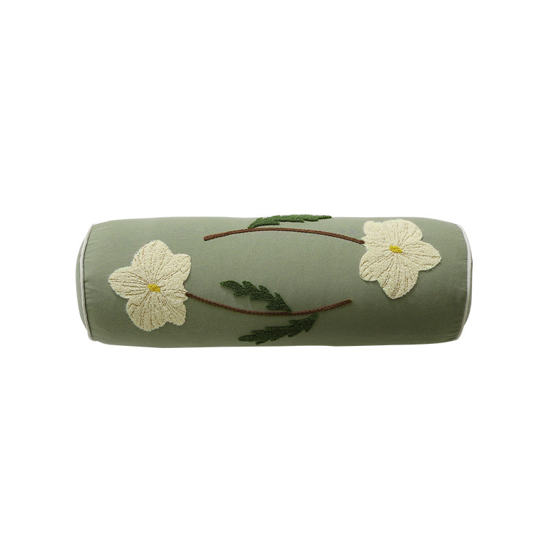 Bolster-Kissen mit handgesticktem Blumenmotiv und dekorativer Paspel