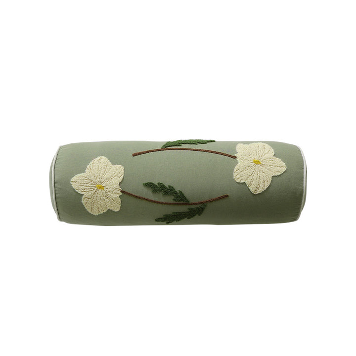 Bolster-Kissen mit handgesticktem Blumenmotiv und dekorativer Paspel