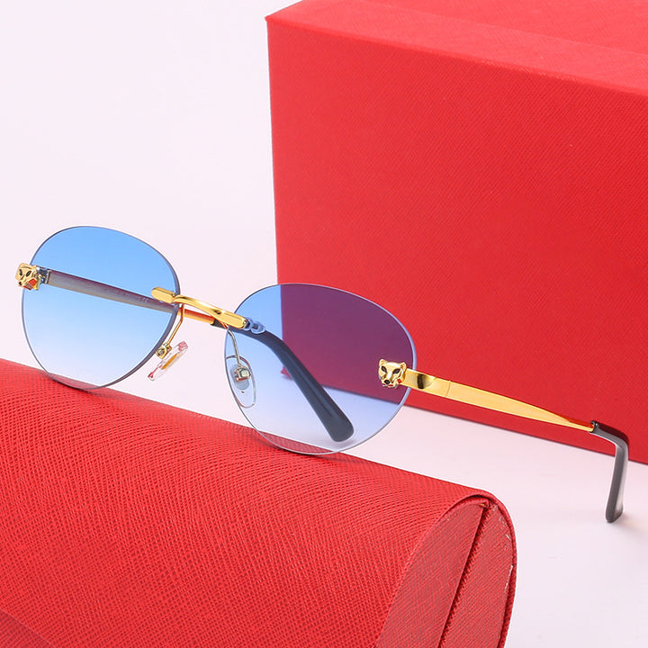 Damen ovale Sonnenbrille mit luxuriösen metallischen Akzenten Karnz
