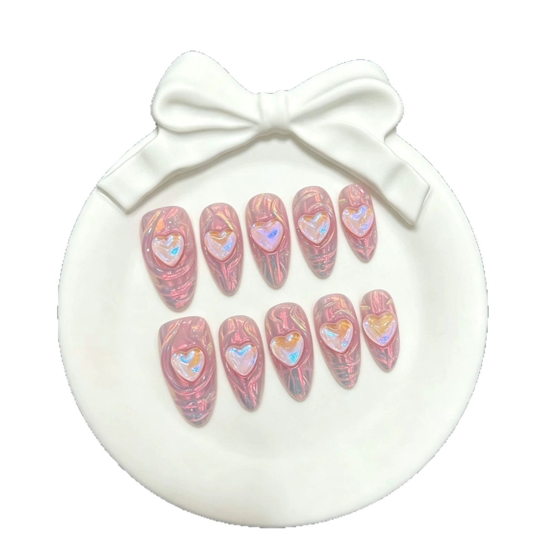 Herz-verzierte Acryl Press-On Nagel Set