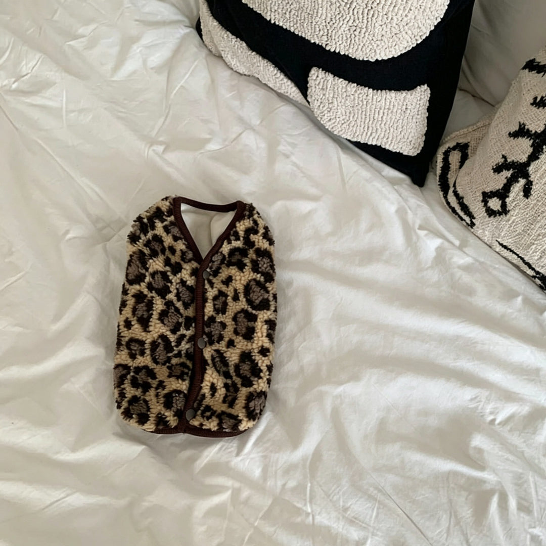 Sherpa-Fleece-Leopardenmuster-Snap-Front-Gemütliche-Weste