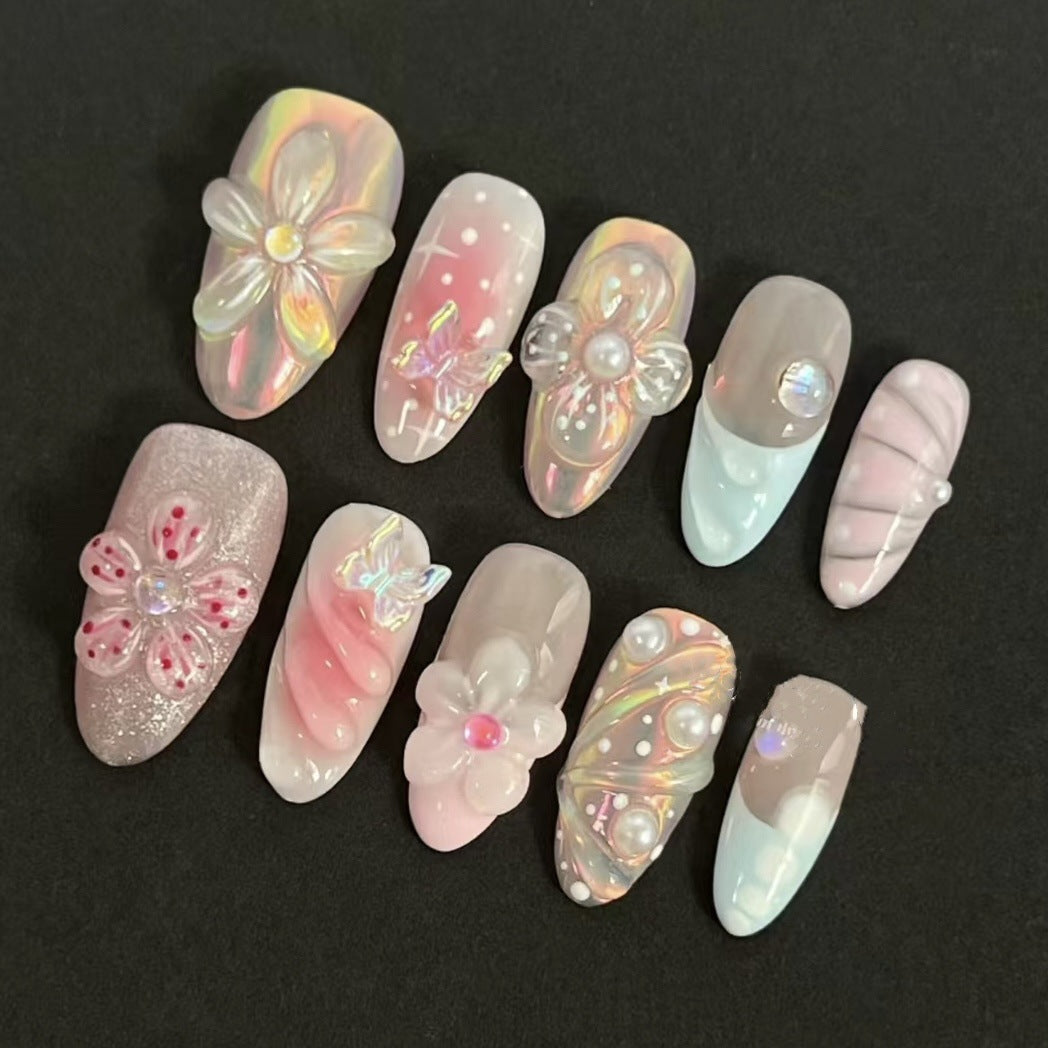 Künstlerisches Blumendruck-Press-On-Nagelset 1790746209