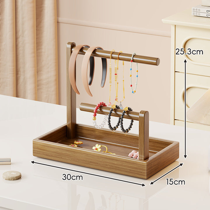 Holz-Dual-Tier-Schmuck-Organizer-Ständer mit filzgefüttertem Tablett