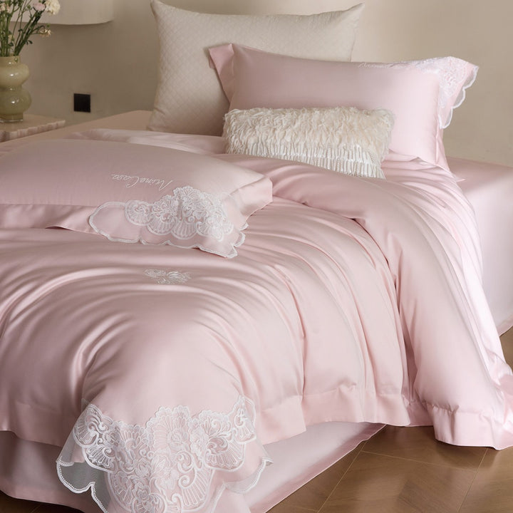 Luxuriöses Satin-Feeling besticktes Bettbezug-Set mit Kissenbezügen