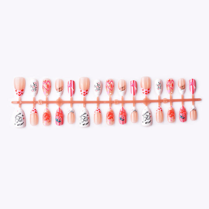 Künstlerisches Herz- und Kuss-Themen Press-On Nail Art Set