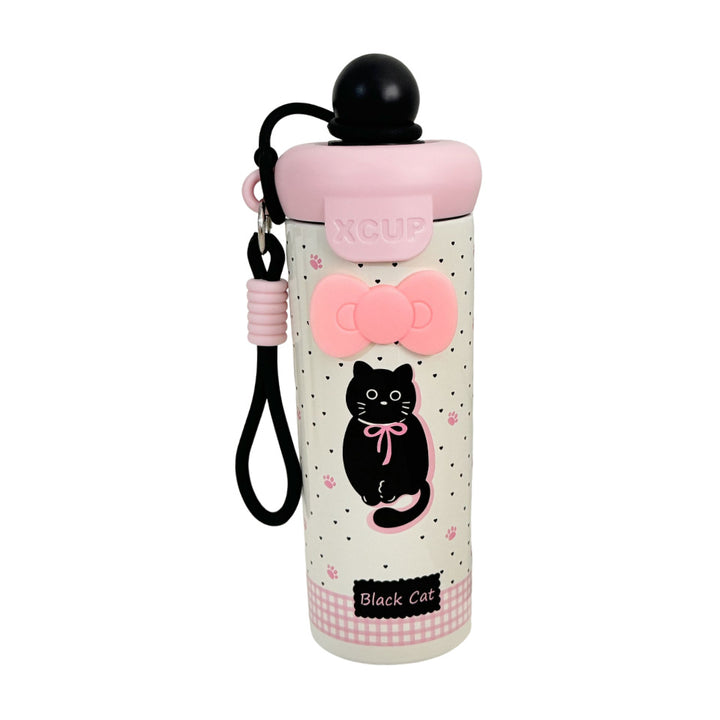 Damen Wasserflasche mit süßem Hasenmotiv und integriertem Karabiner Karnz