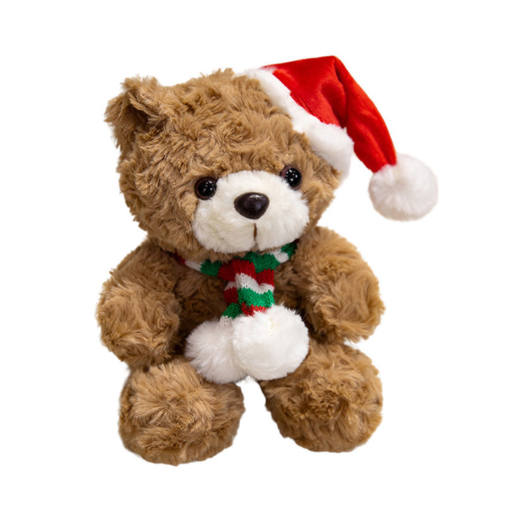 Plüsch Weihnachts-Teddy mit Santa-Hut und Strickschal Feiertags-Huggable Stofftier Karnz