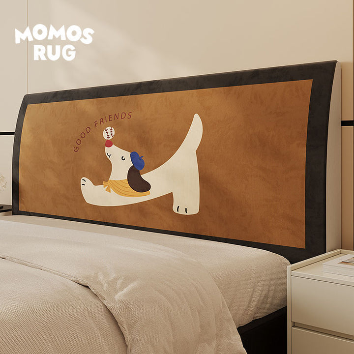 Upholstered Headboard Protector Cover with Cartoon Dog Suede-Look Finish