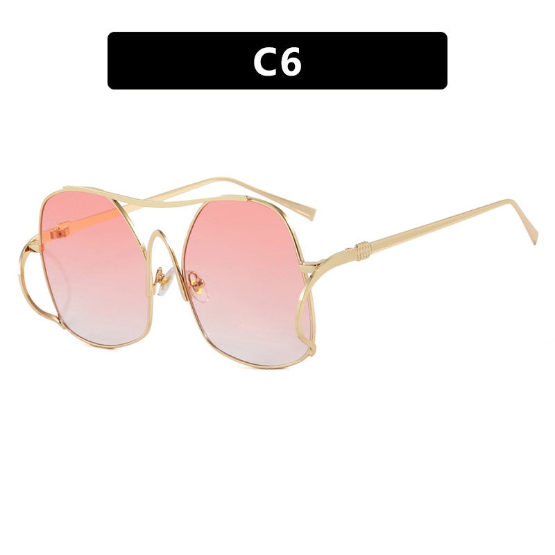 Damen geometrische Sonnenbrille mit schmalem Metallrahmen und braunen Gläsern Karnz