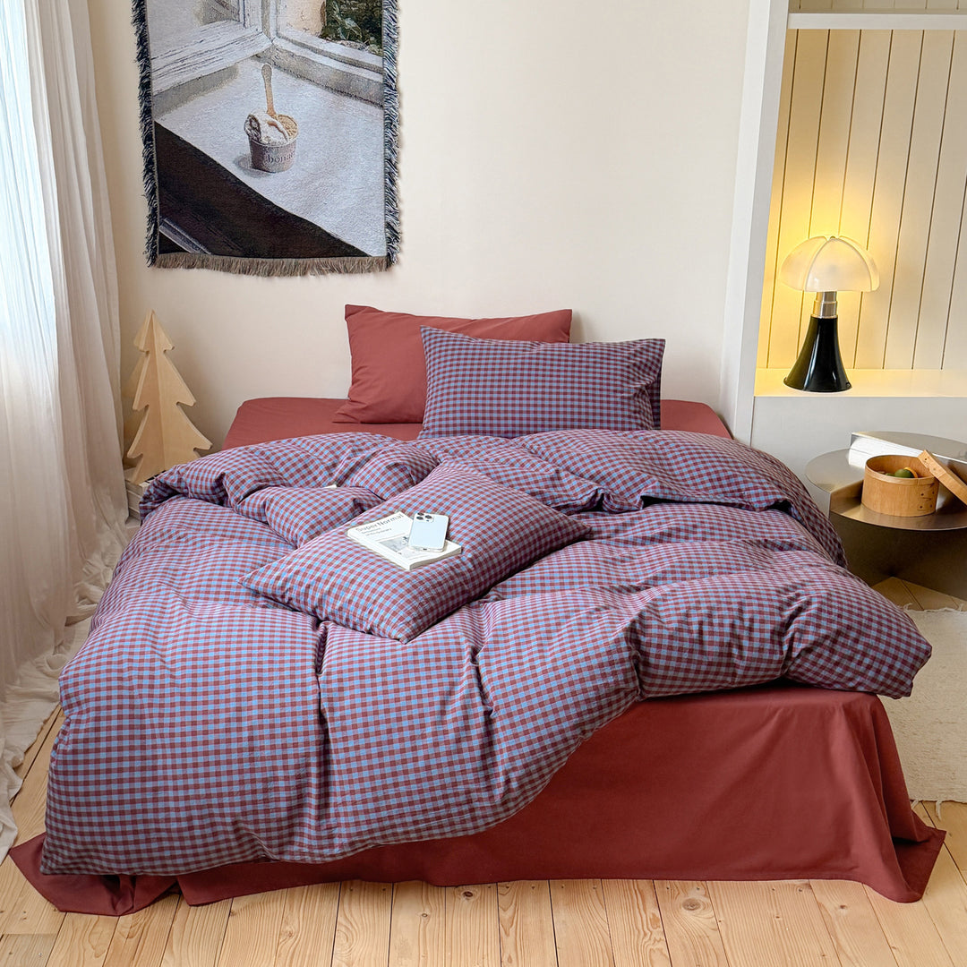 Plaid Brushed Cotton Duvet Cover and Fitted Sheet Set