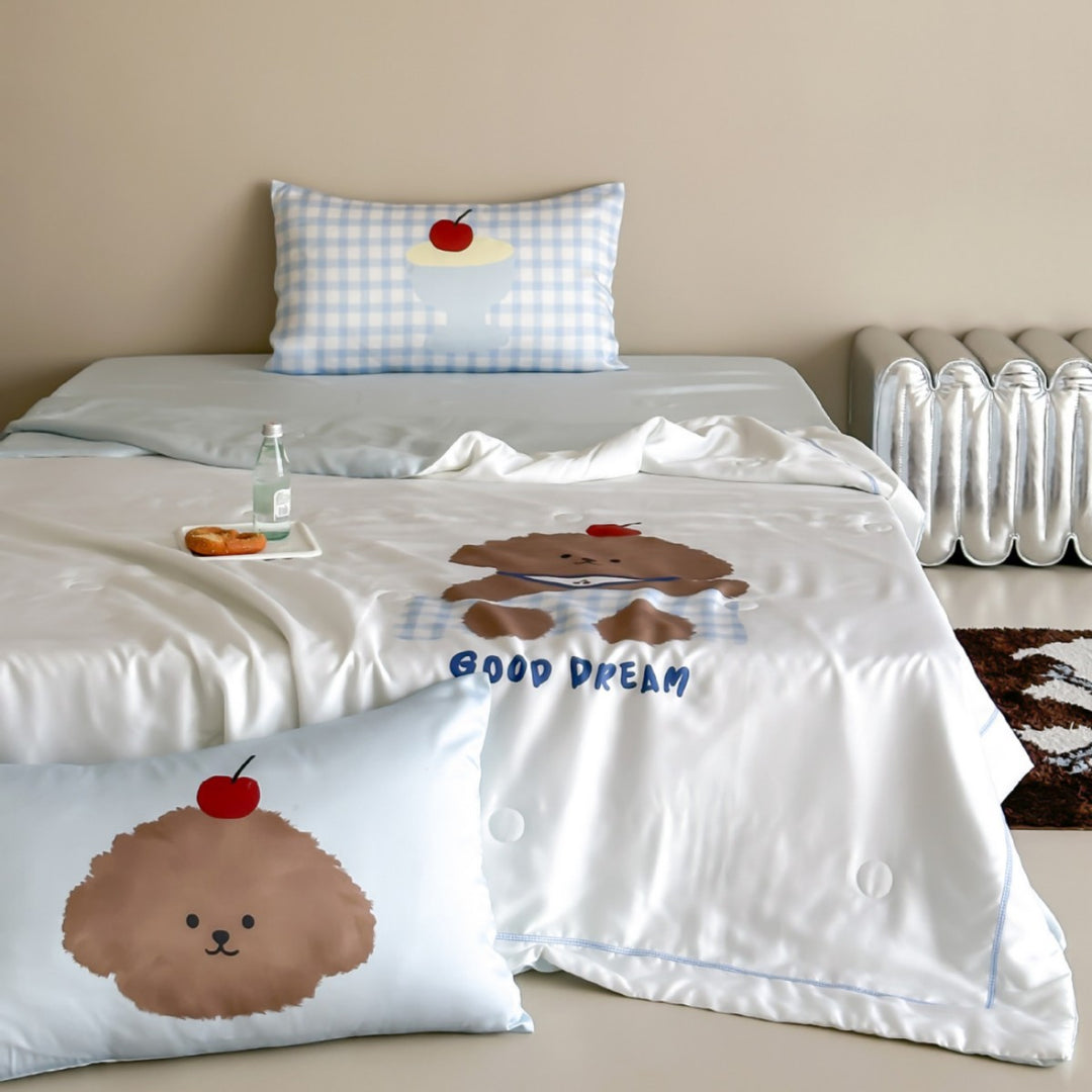 Kinder-Bettwäsche-Set mit niedlichem Hunde-Print, satinähnlicher Baumwollmischung & Wendekissenbezug