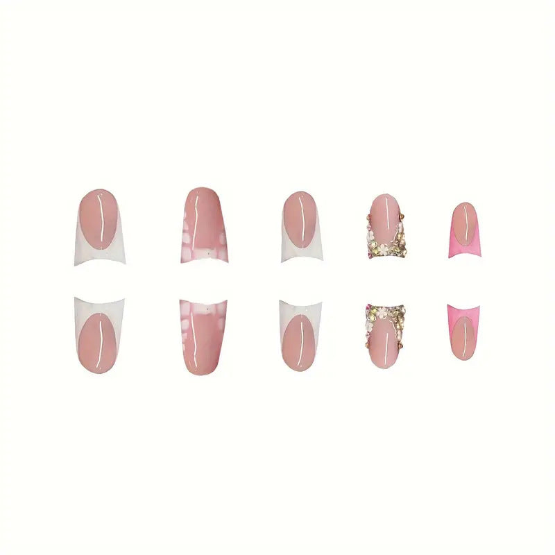 Glamorous 3D Crystal-Akzent Presse-auf Nagel Set Karnz