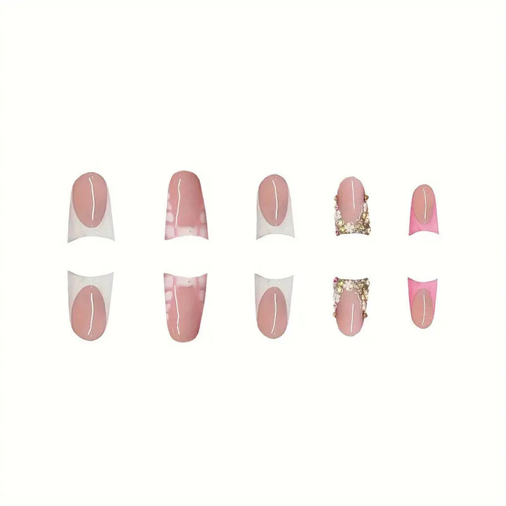 Glamorous 3D Crystal-Akzent Presse-auf Nagel Set Karnz