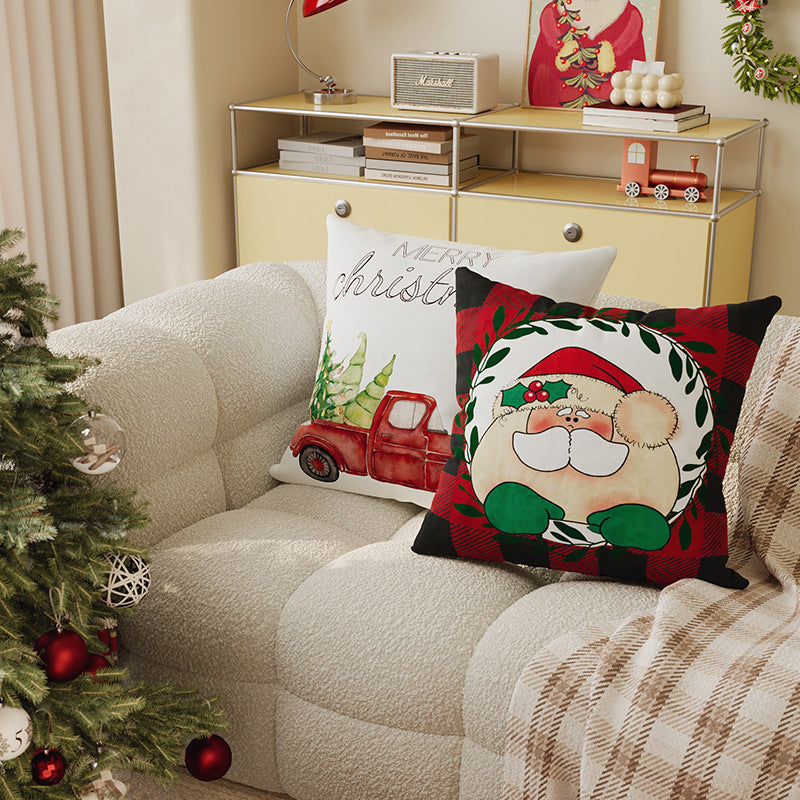 Festive Buffalo Plaid Santa Face Decorative Pillow Cover with Concealed Zipper