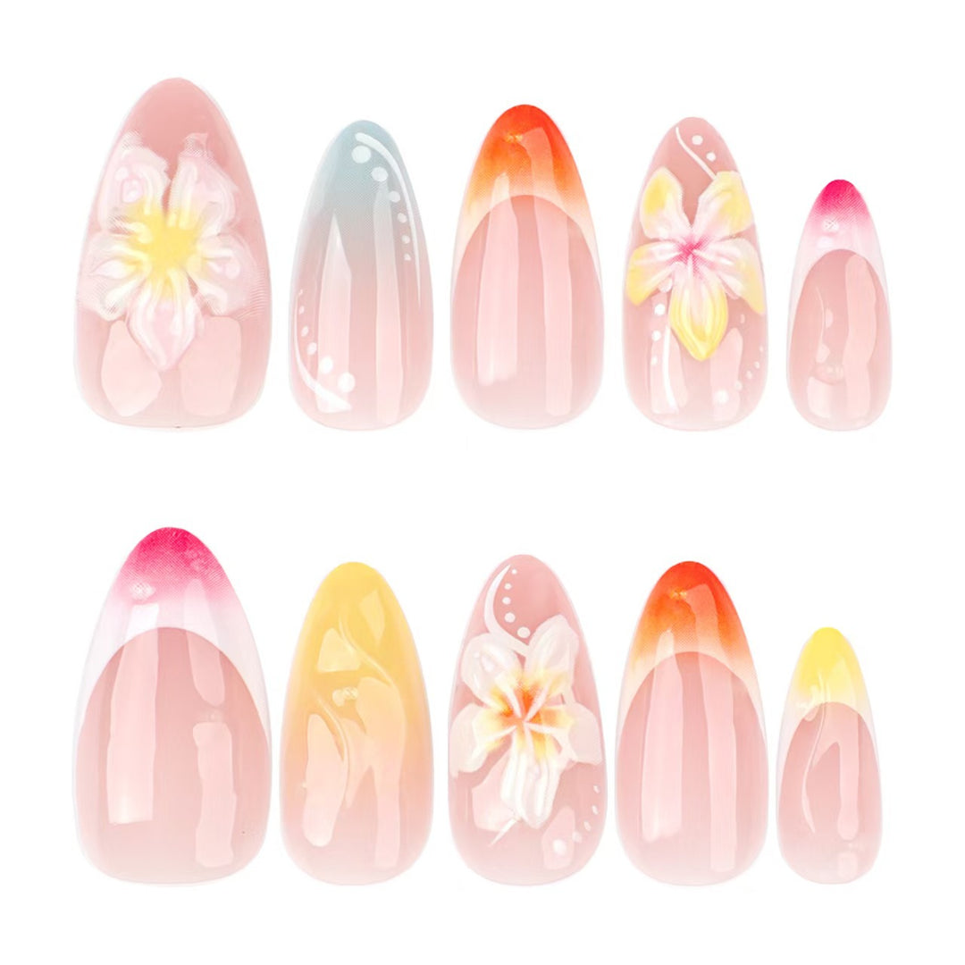 Künstlerisches Press-On-Nagelset mit floralen und Ombré-Designs Karnz
