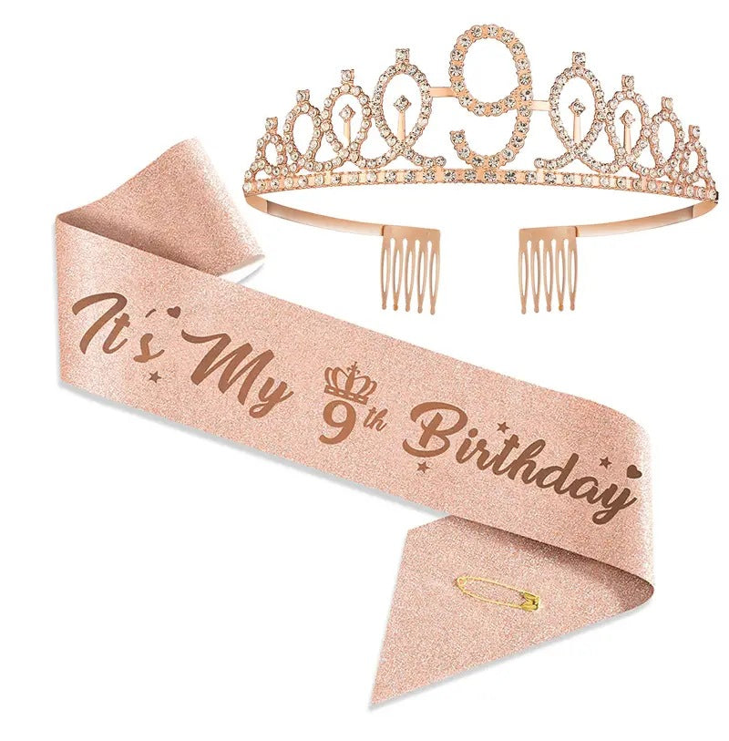 Damen Glitzernde Tiaras mit festlichem Geburtstagsbanner Karnz