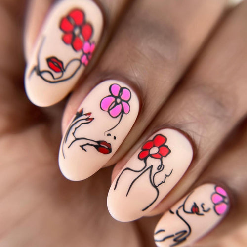 Handgemachte Kunstnägel mit floralen Mustern Karnz