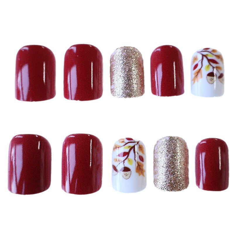 Künstlerische herbstliche Press-On Nagelkunst Karnz