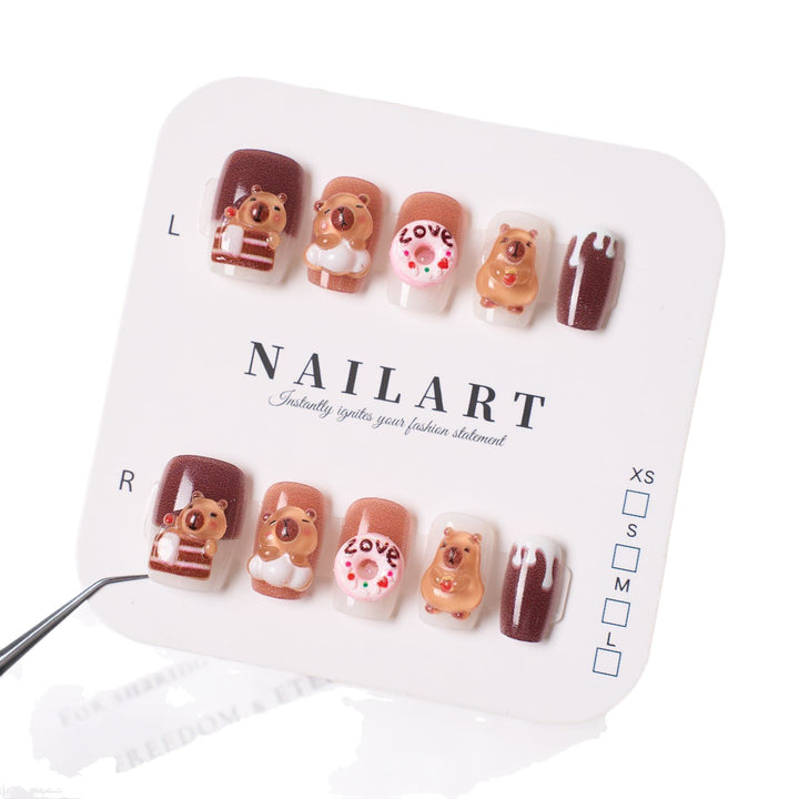 Niedliches Charakter-Themen Druck-Nagelset mit 3D-Bären-Designs Karnz