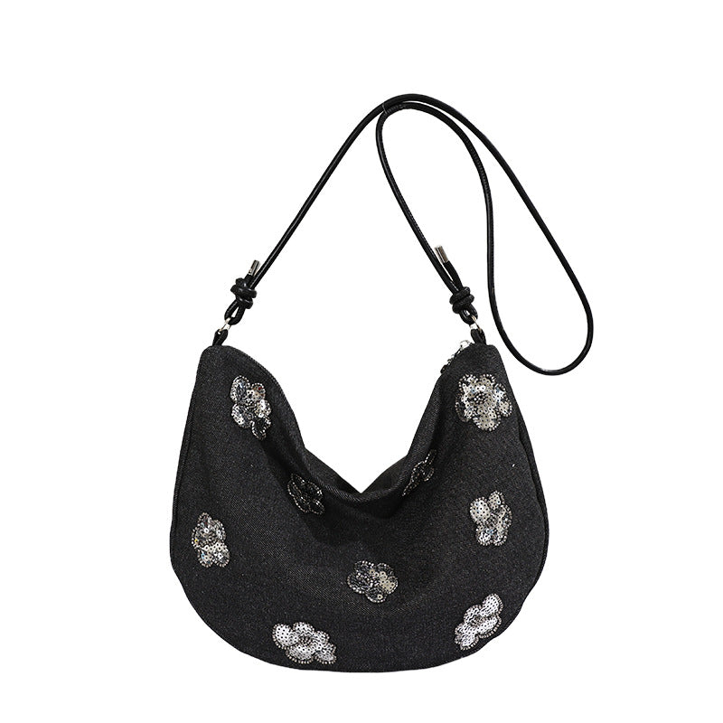 Florale Verzierungen Denim Handtasche Karnz