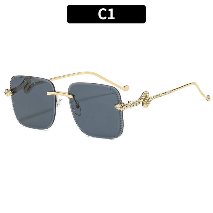 Modische quadratische Sonnenbrille mit Schlangenakzenten