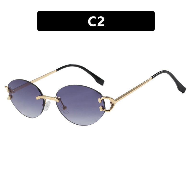 Damen elegante ovalförmige Sonnenbrille mit modischem Metallrahmen Karnz
