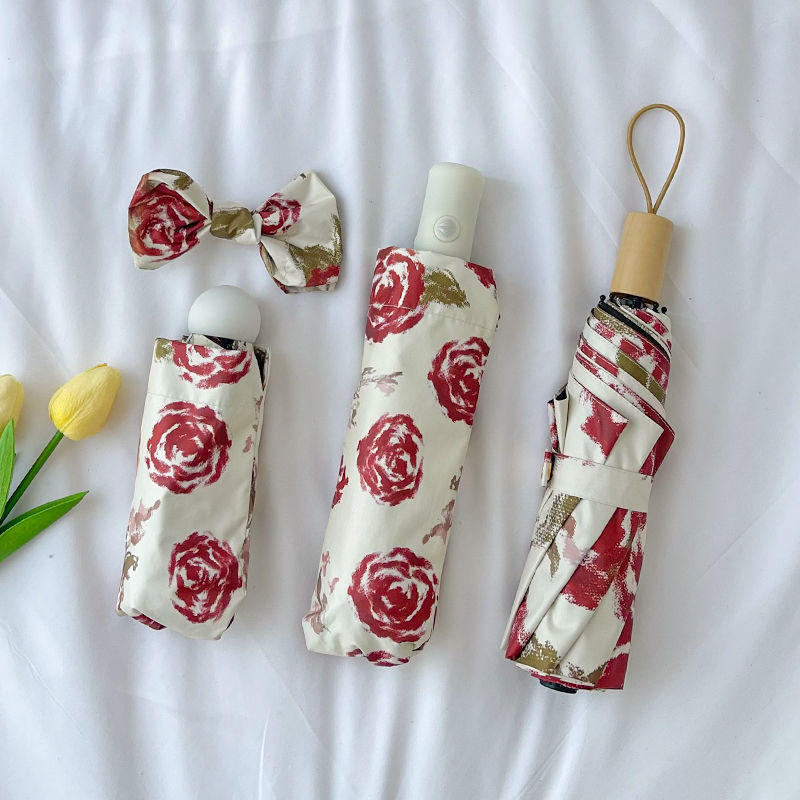 Damen Automatischer Faltregenschirm mit Blumenmuster Karnz