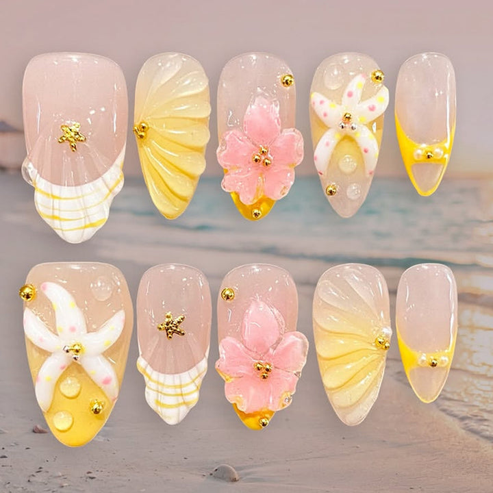 Künstlerisches Press-on-Nagelset mit floralen und dekorativen Designs Karnz