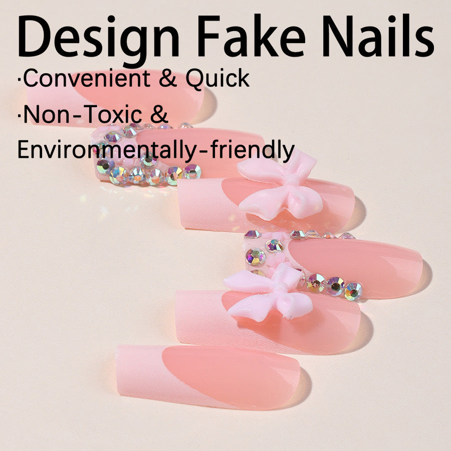 Kunstnagelset mit glamourösen 3D-Schleifen und Kristallverzierungen Karnz