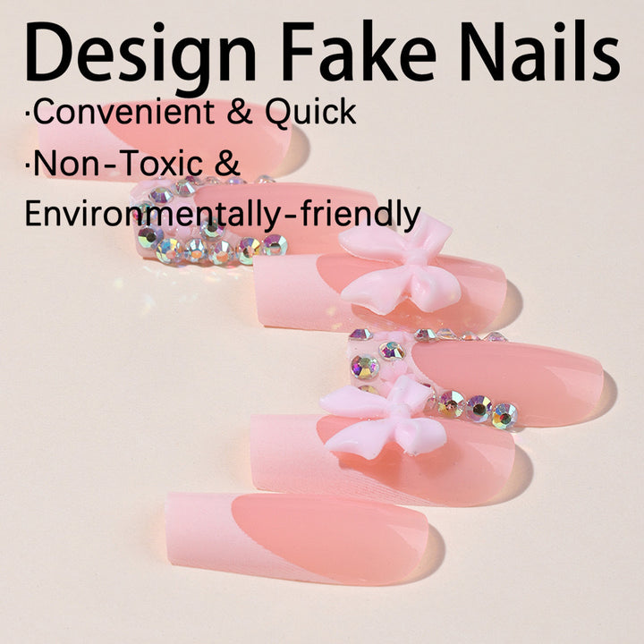 Kunstnagelset mit glamourösen 3D-Schleifen und Kristallverzierungen Karnz