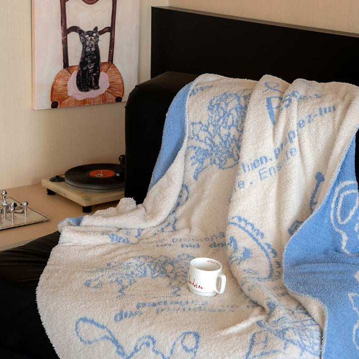 Extraweiche Chenille-Wohndecke mit Katzenillustration und Sternenrelief Karnz