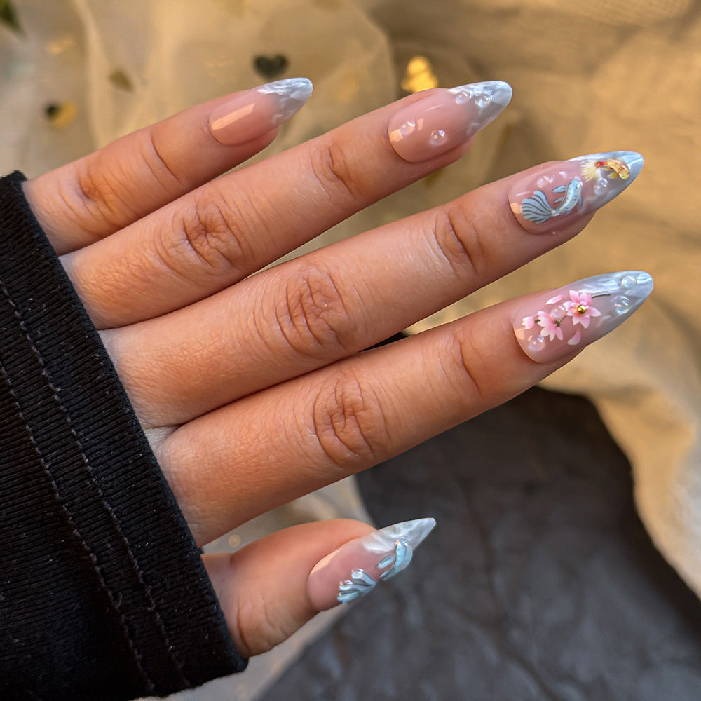 Künstlerisches Blumen-Design Press-On Nagelset Karnz