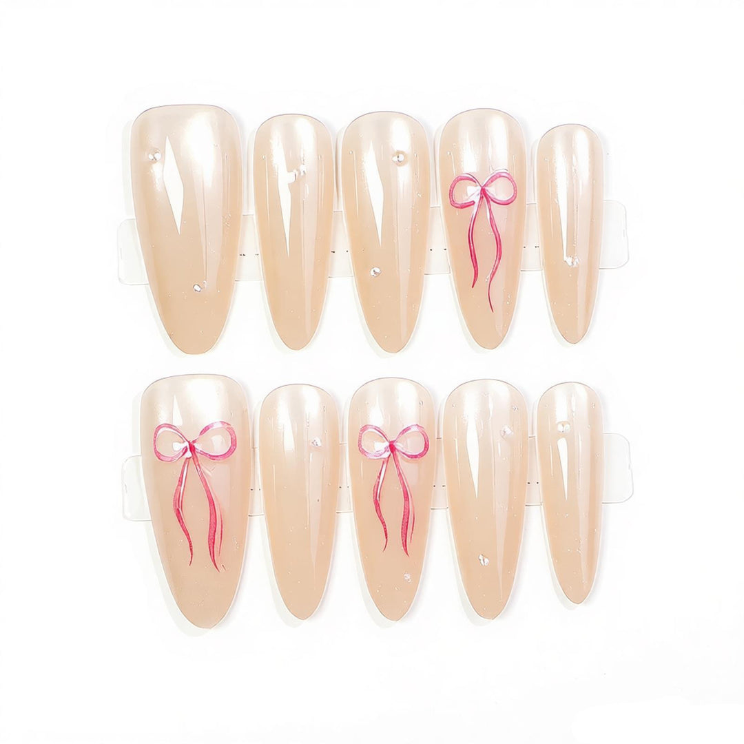 Elegantes Press-On-Nagelkunst-Set mit Schleifenakzenten Karnz