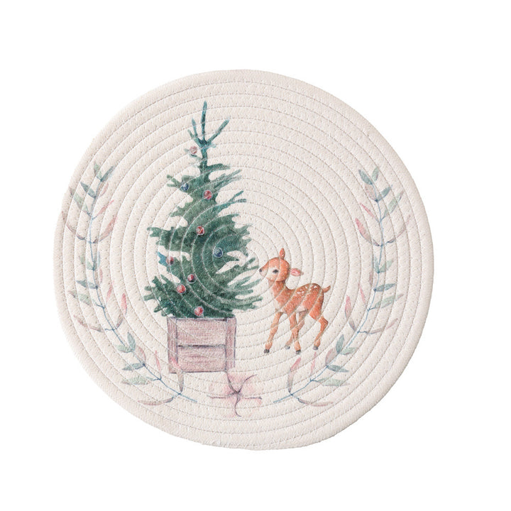 Runde gesteppte Tischset-Platzmatte aus Baumwollmix mit kindlichem Nashorn‑Print