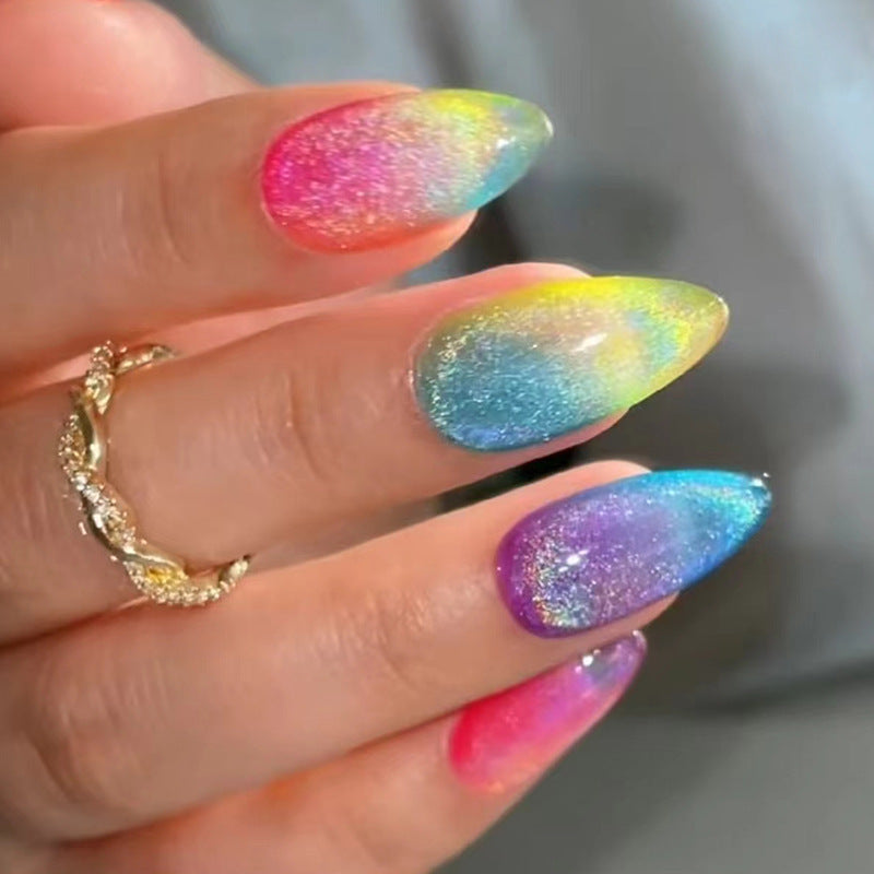 Bunte Ombre Glitzer Press-On Nägel Karnz