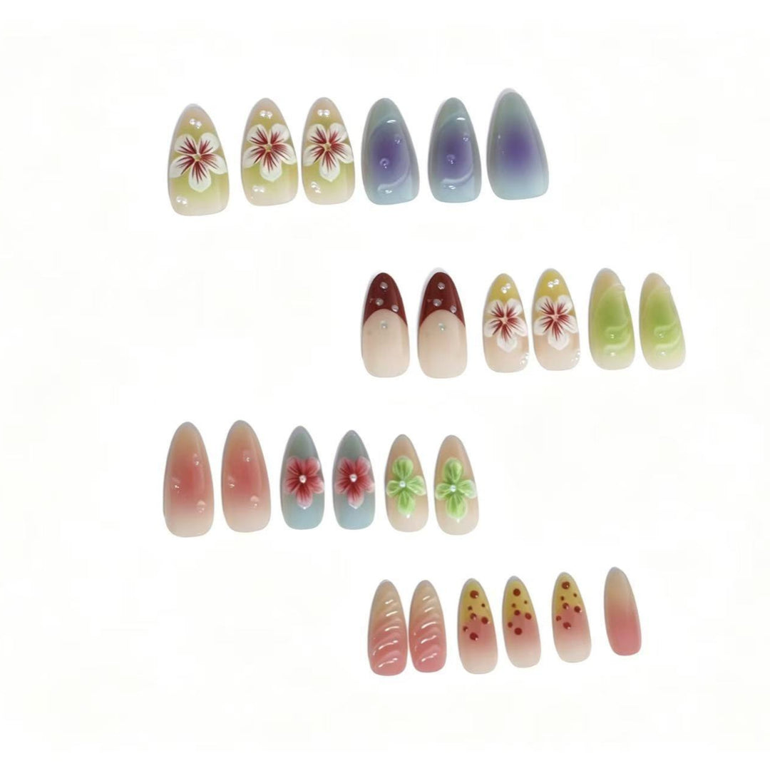 Künstlerisches florales Gradient Press-On Nagelset Karnz