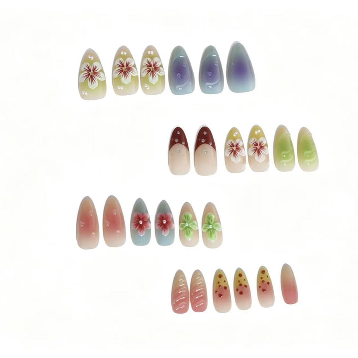 Künstlerisches florales Gradient Press-On Nagelset Karnz